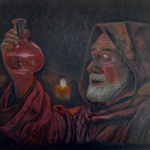 Alchymista (tvrdý pastel, velikost A3) - soutěž "Alchymie", vyhlášená DDM Praha 2